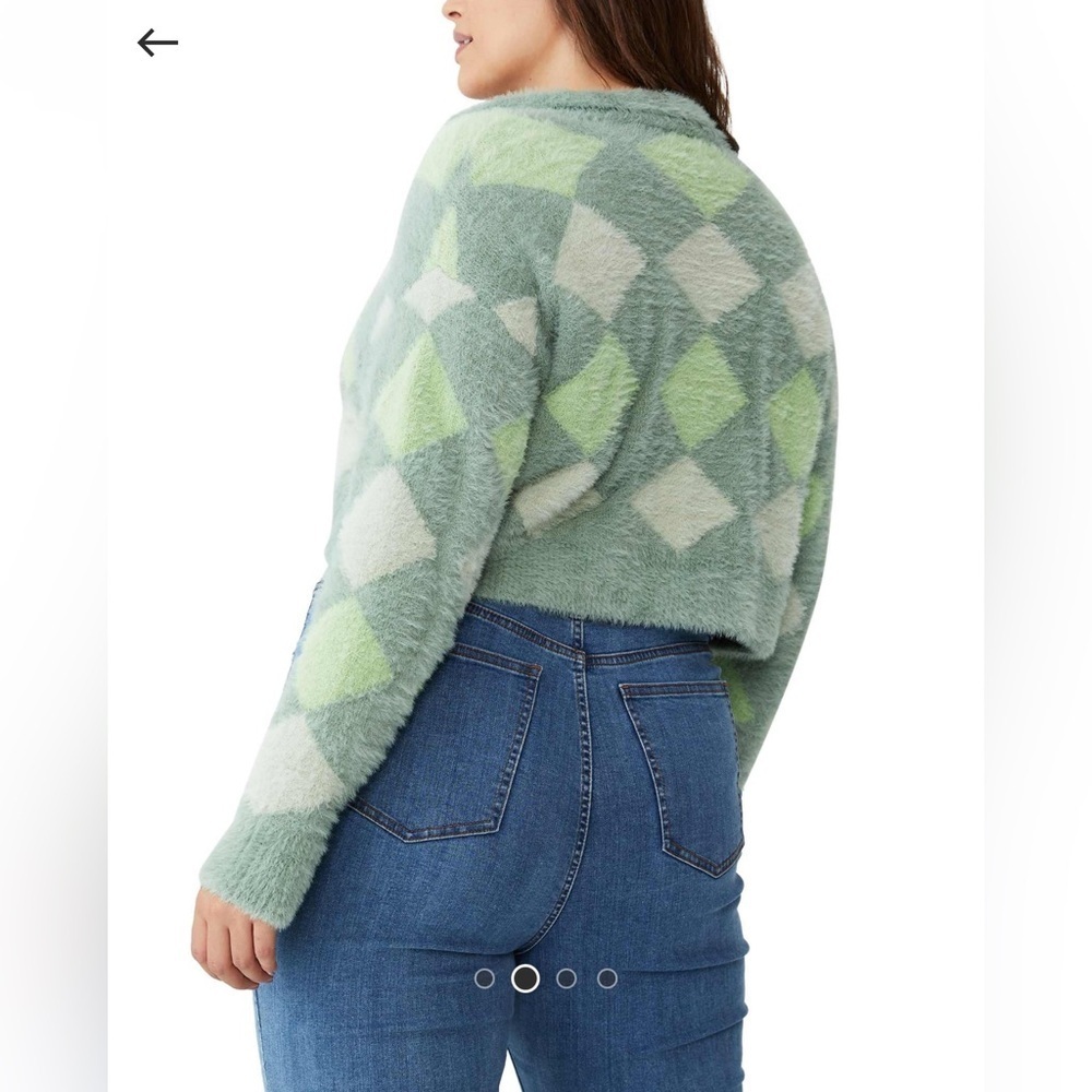 COTTON ON Super Fuzzy Soft Furry Sweater Cropped Argyle Preppy Size Large - Picture 4 of 8